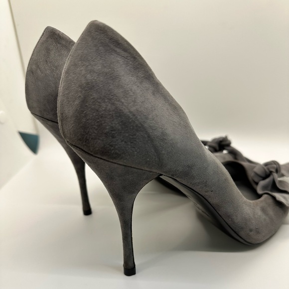 Miu Miu Grey Suede Peep Tow Bow Stiletto‎ Heels size 10.5 (40.5) EUC! 😍 - Picture 12 of 14